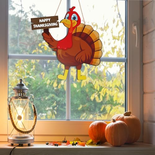 Happy Thanksgiving Wooden Turkey Door Sign Decor - Classic Fall Autumn