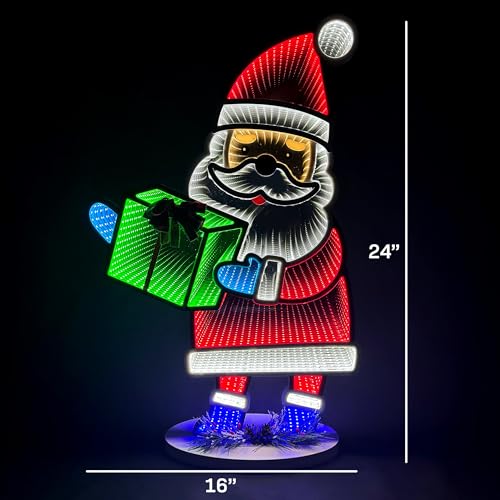 Santa Infinity Mirror Light with Stand - LED Christmas Holiday Decor - USB-Powered 16x24 Inches - Indoor Seasonal Decoration - Santa Variation