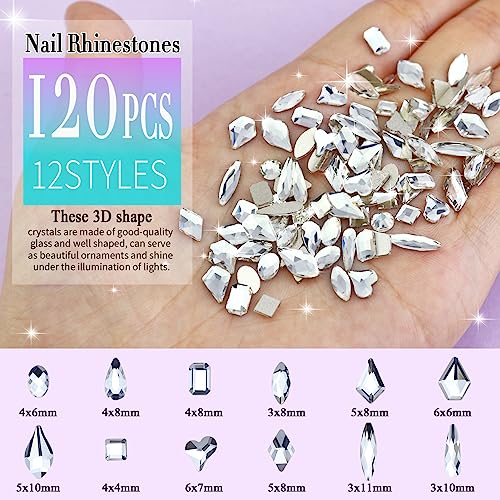 Crystal Clear Flatback Rhinestones Set for Nails Crafts - 3200+ Gems, 12 Styles