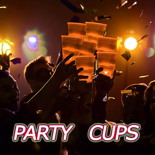 Orange Glow Cups Set - 40 Disposable 16oz Plastic Cups for Party & Holiday