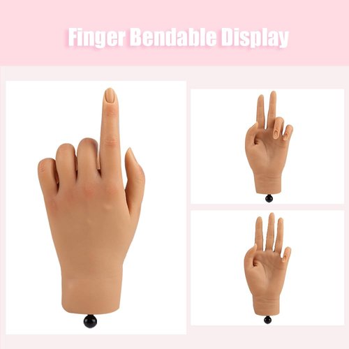 Nail Pratice Training Hand for Acrylic Nails with Stand Bracket,Soft Silicone Maniquin Hand, Flexible Bendable Nail Practice Fake Hand for Nails Art Practice Tool
