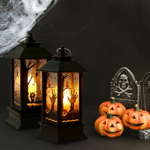 Halloween Decor Lantern Lights Mini Pumpkin Ghost Bat Tree Candle Set - Indoor Outdoor