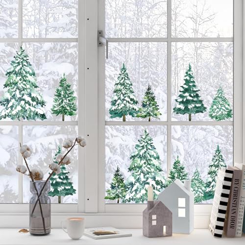 KALEFO Snowy Winter Tree Window Clings - Christmas Decor, 60 Pieces, Variation: Winter