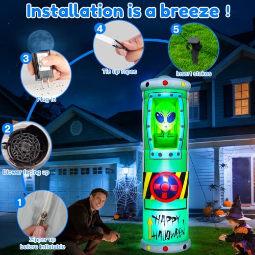 8FT Halloween Inflatable Alien Decoration with LED Lights - Outdoor Yard Decor