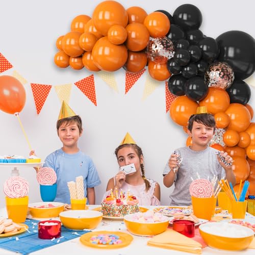 Halloween Balloon Arch Kit - Black, Orange & Rose Gold Confetti, 130 Pcs