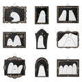 Halloween Ghost Hanging Frame Set - Black & White Wooden Decor, 9 Pieces