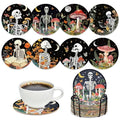 Black Skull Diamond Art Coasters Set - Halloween & Gothic Decor, 8 Pcs with Holder