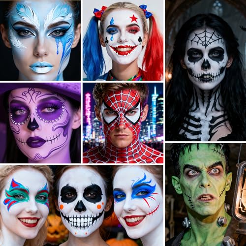 Black White Light Blue Water-Based Face Paint for Halloween & SFX - PASNOWFU