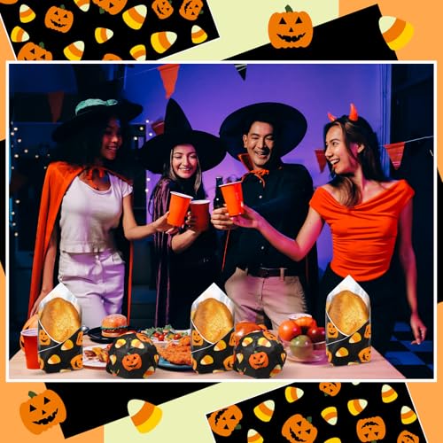 Halloween Pumpkin Wax Paper Wraps - Orange & Black, 100 Sheets, 11.4x11 Inches