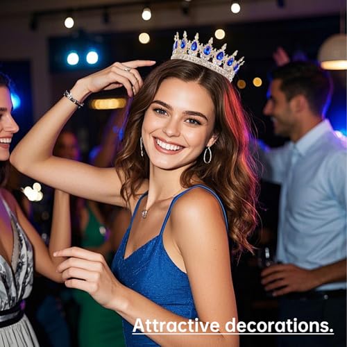 Women’s Queen Tiara Crown for Weddings Birthday Party Decorations Blue