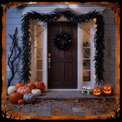 Halloween Black Norfolk Pine Garland - 6 ft Faux Halloween Decor — Variation of Norfolk Pine