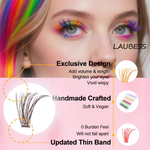 Colored Lash Clusters - Wispy Rainbow Eyelash Extensions 13/15mm - 40D-D-Mix13/15