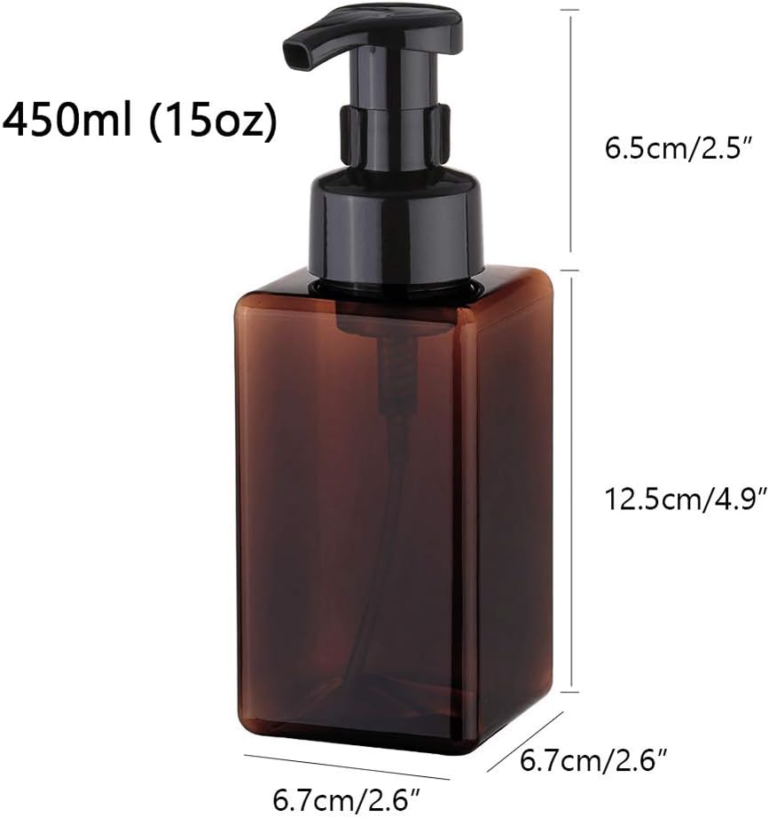 UUJOLY Foaming Soap Dispenser - 450ml Refillable Pump Bottle for Liquid Soap & Shampoo | Amber (2 Pcs)