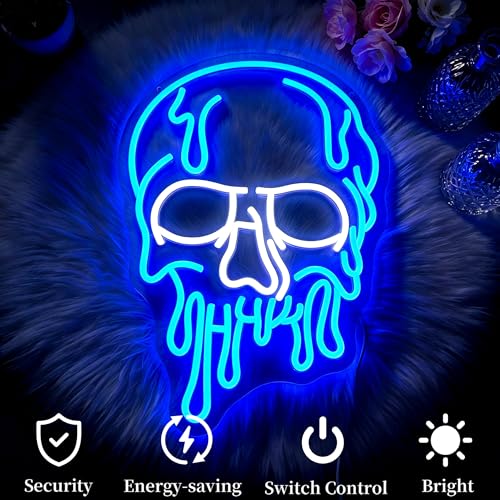 Skull Neon Sign LED Wall Decor - Blue Neon Lights for Party & Room