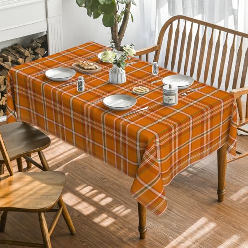 Horaldaily Fall Tablecloth 60 x 104 Inch Rectangular Autumn Buffalo Plaid - Orange