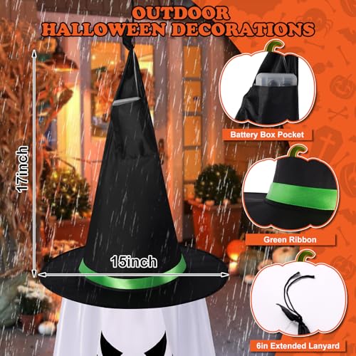 Halloween Outdoor Decorations 2 Pcs Glowing Ghost Witch Hats Hanging Decor - Variation of Ghosts Decor