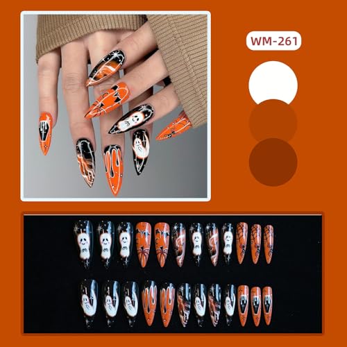 Halloween Press On Nails Long Ghost Bat Spider Pattern - Variation 14
