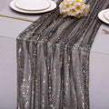 10ft Black and Gold Sequin Table Runner - 120 Inch Metallic Foil for Wedding & Party