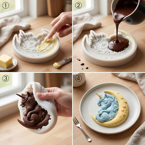 Unicorns & Bear Moon Silicone Mold Set for Cake Decorating - Style H