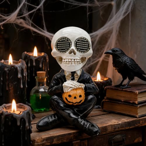 Halloween Skeleton Statue with LED Eyes - Cheerful Skeleton Figurine for Indoor Decor - Variation: Skeleton