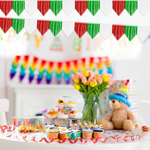Metallic Foil Fringe Wall Banner Set - Red Green White for Party Decor