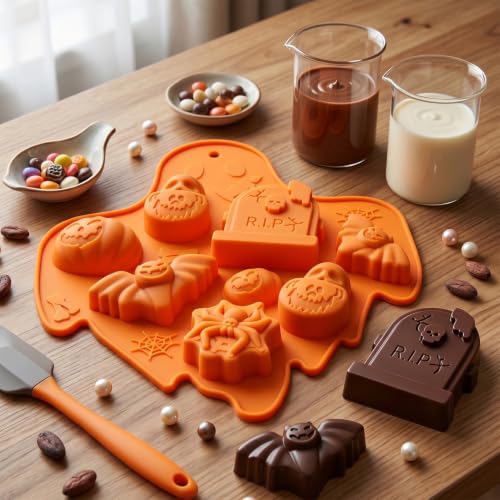 8 Cavity Halloween Silicone Chocolate Molds for Candies & Baking
