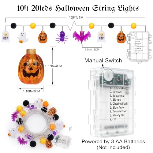 Halloween String Lights 10FT 20 LED Pumpkin & Ghost Party Decor - Variation of 1P String Lights