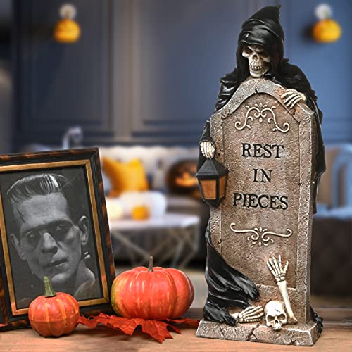 Halloween Skeleton Grim Reaper Decoration with Gravestone - 16 Inches