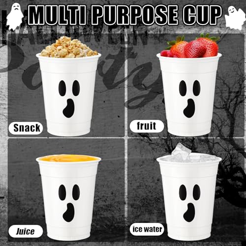 Scary Halloween Ghost Face Plastic Cups - 50 Pack, 12 oz, Spooky Party Supplies