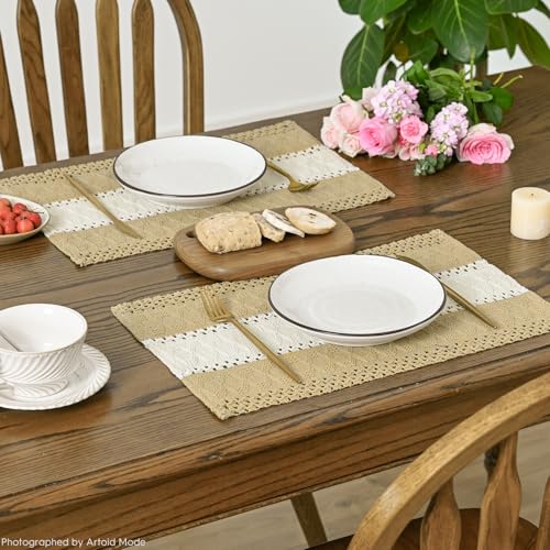 Farmhouse Rustic Placemats Set of 4 - Burlap Brown 12x18 Inch Kitchen Table Decor