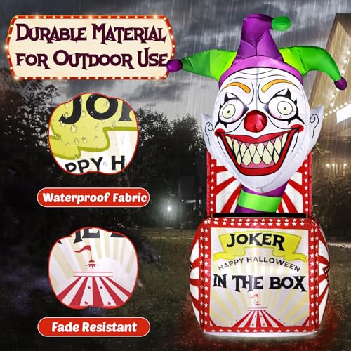 4Ft Halloween Inflatable Clown Box with Bright LED Lights Outdoor Spooky Yard Decor