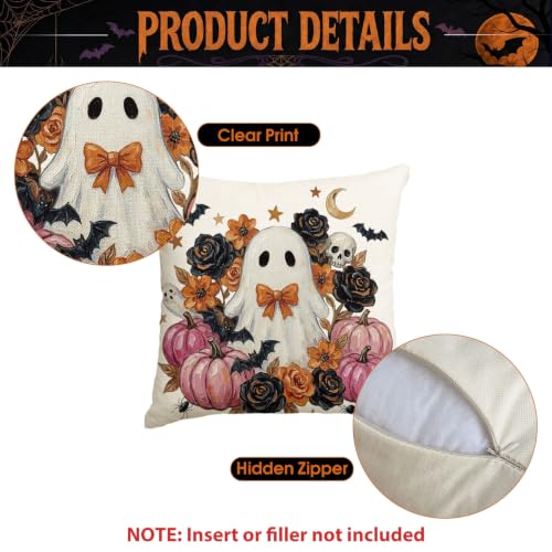 Halloween Throw Pillow Covers 18x18 Inch Set of 4 Ghost Pumpkin Bat Decor