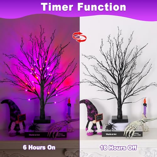 Set B Halloween 24-Inch Black Trees with Orange & Purple LED Lights - Indoor Decor