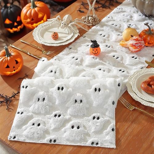 Halloween Plush Ghost Table Runner - 13x72 Inch Spooky Home Decor