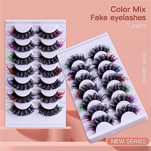 Colored Rainbow False Eyelashes Kit 20mm Fluffy 8D Thick Volume Lashes - Mix 7 Pairs