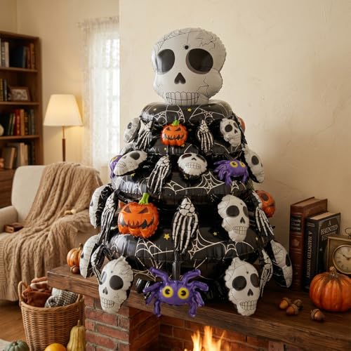 Large 4D Inflatable Halloween Tree with Skull Pumpkins & Spiders - Indoor Outdoor Decor