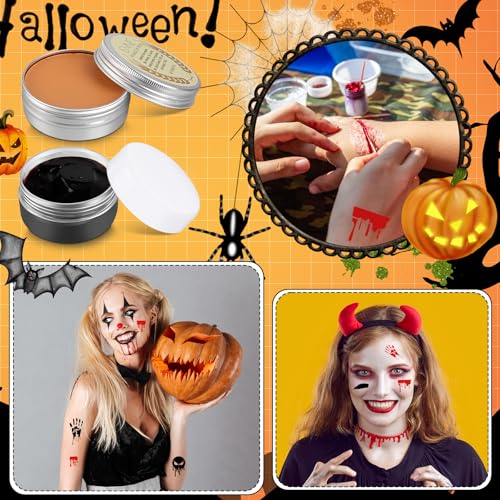 Halloween Makeup Set with Scar Wax Bruise Wheel Blood Gel & Stencils - Variation 4