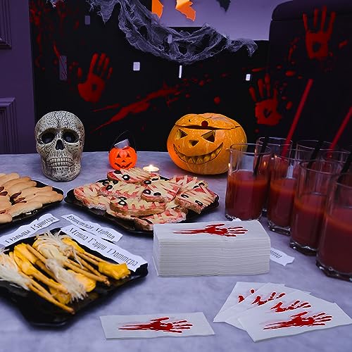 Halloween Disposable Paper Napkins with Bloody Handprint Pattern - 200 Pack