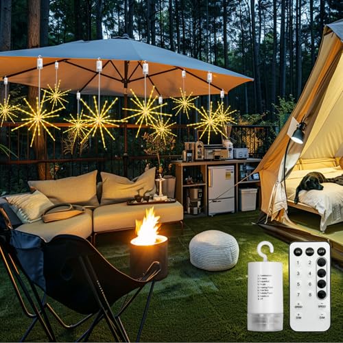 Yellow Hanging Starburst Light with Remote, 112 LEDs, 8 Modes - Garden & Party Decor