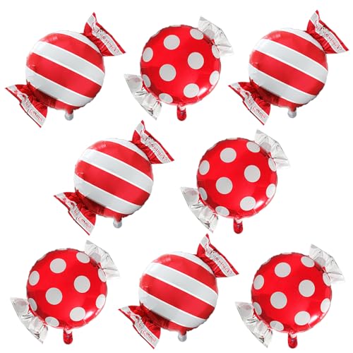 Red Candy Shape Foil Balloons Pack for Birthday Party Decorations - 8 Pack