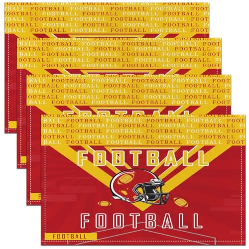 Feelyou Football Table Mats - Red & Yellow Placemats for Kitchen, Dining & Parties