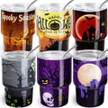 Halloween Shot Glasses Mini Tumblers with Straw & Lid - 6 Pack - Pumpkin Castle Variation