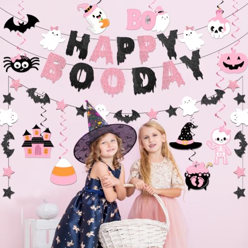 Pink Halloween Party Decorations Girl Set with Banner and Ghost Swirls