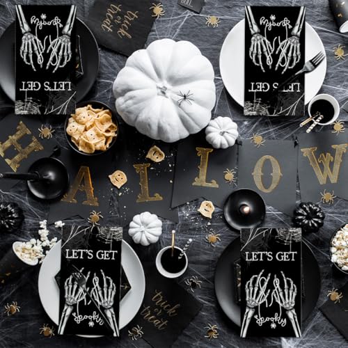 Halloween Paper Napkins 50Pcs Black Cobweb Skeleton Scary Theme 4.3x7.9 Inches