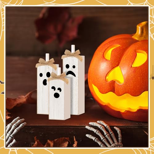 Ghost Face Wooden Tiered Tray Decor - Pink Ghost Boo Set, 3 Pack