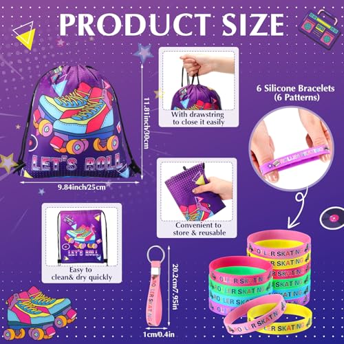 Roller Skate Party Favors Set with Reusable Cups Backpack Bracelets & Keychains