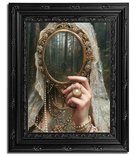 Framed Gothic Mirror Wall Art - Victorian Forest Scene, 16x12 Inches