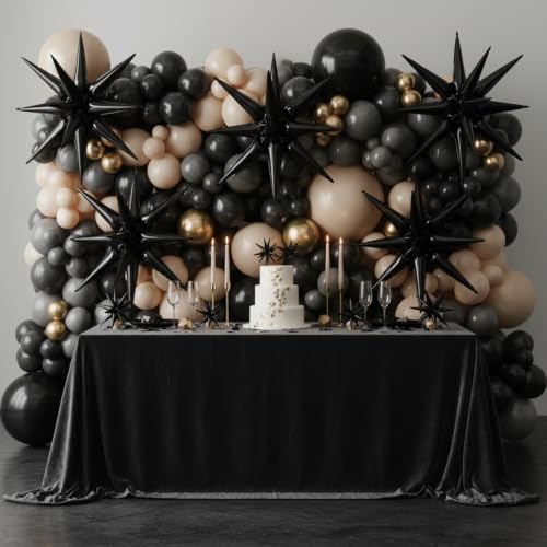 Black 27 Inch Star Balloon - Large Foil Starburst Party Decoration - Reusable