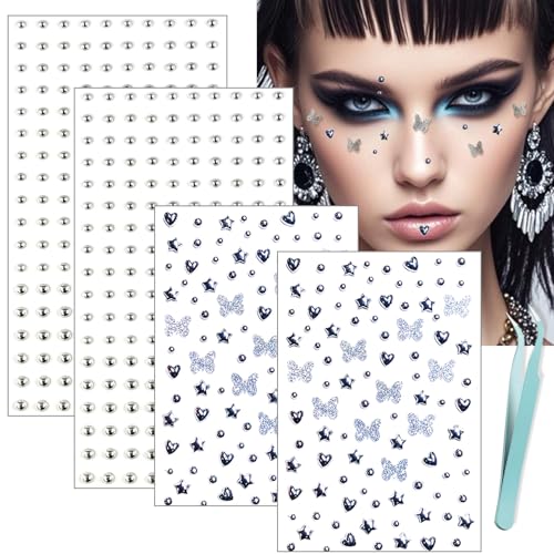 NOOEPC Face Gems Stickers - Silver Butterfly 2 Self-Adhesive Rhinestones for Makeup & Festivals