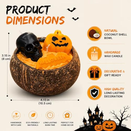 Halloween Skull Candle - Pumpkin Soy Wax Decor & Gift